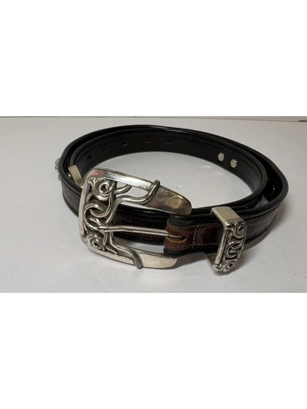 Nadim Western 90’s Brown Leather Belt Angel Concho Alligator Textured Sz XL VGT